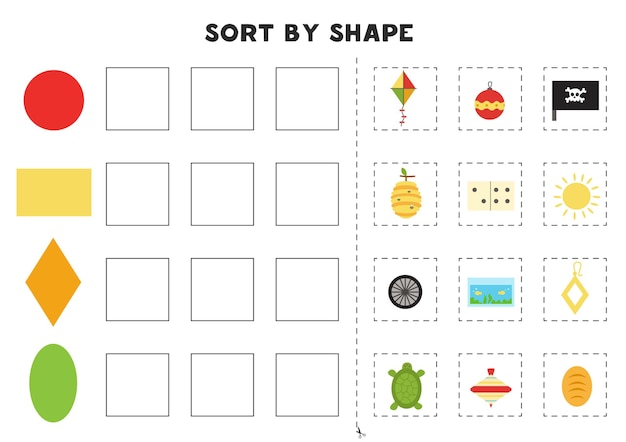 Abbina per forme. imparare le forme geometriche di base. foglio di lavoro stampabile per la scuola materna.