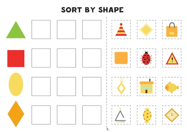 Abbina per forme. imparare le forme geometriche di base. foglio di lavoro stampabile per la scuola materna.