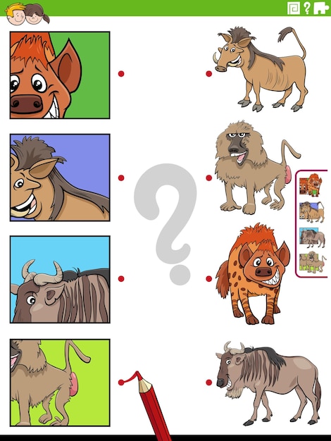 Match cartoon animals and clippings educational game