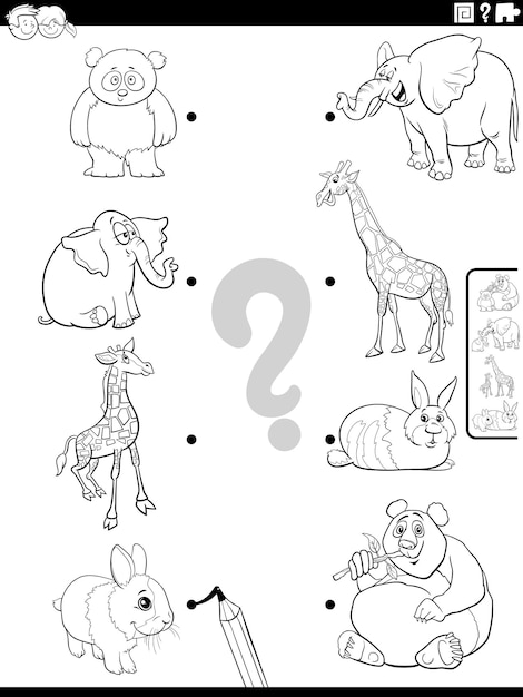 Match cartoon animals and their babies task coloring page