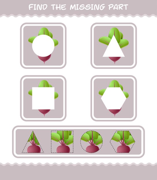 Match cartoon beet parts. Matching game. Educational game for pre shool years kids and toddlers