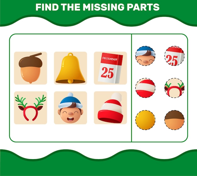 Vector match cartoon christmas parts. matching game. educational game for pre shool years kids and toddlers