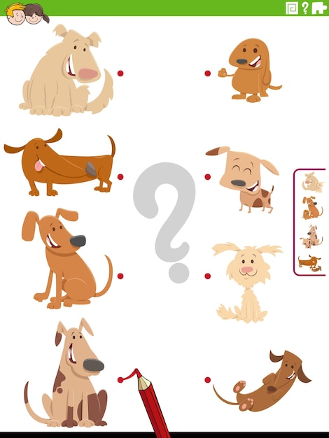 Match cartoon dogs and their babies educational task