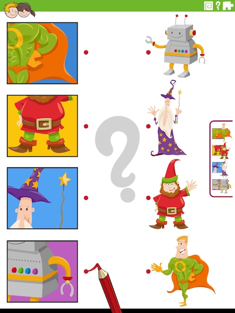 Match cartoon fantasy characters and clippings educational game