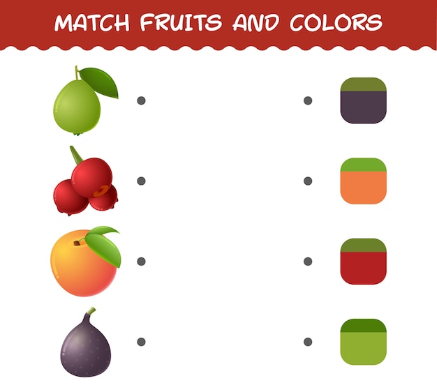 Match cartoon fruit en kleuren. bijpassende game. educatief spel voor kleuters en kleuters