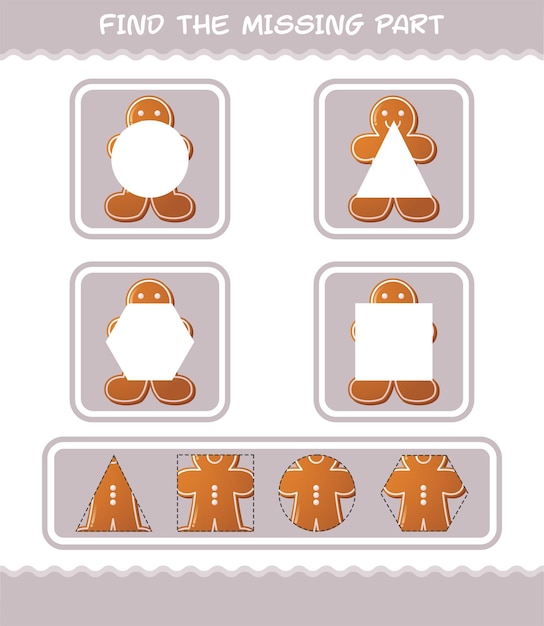 Vector match cartoon gingerbread cookie parts. matching game. educational game for pre shool years kids and toddlers