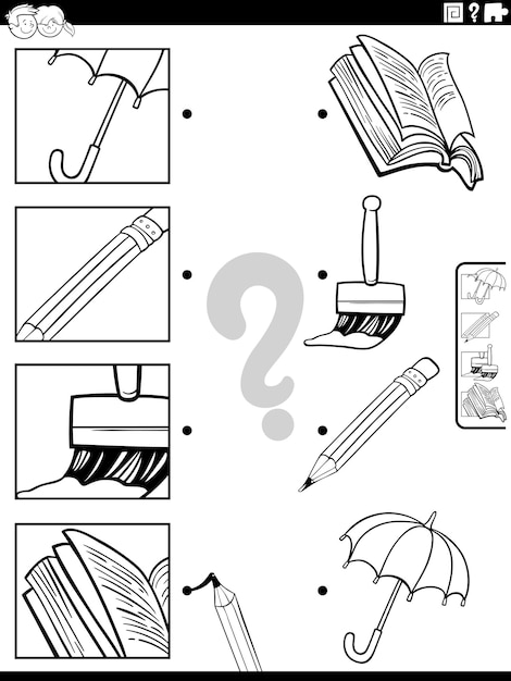 Match cartoon objects and clippings activity coloring page