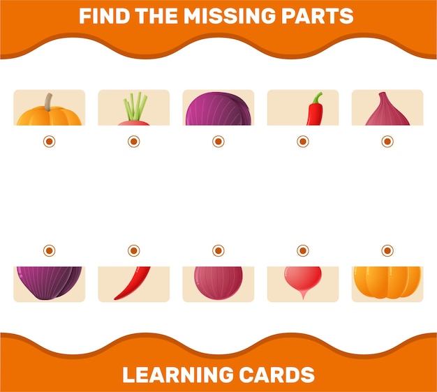 Match cartoon vegetables parts. Matching game. Educational game for pre shool years kids and toddlers