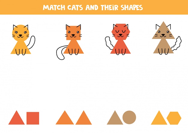 Match cats and geometric shapes. Educational game.