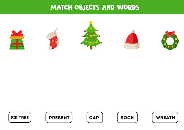 Сопоставьте рождественские предметы и написанные слова