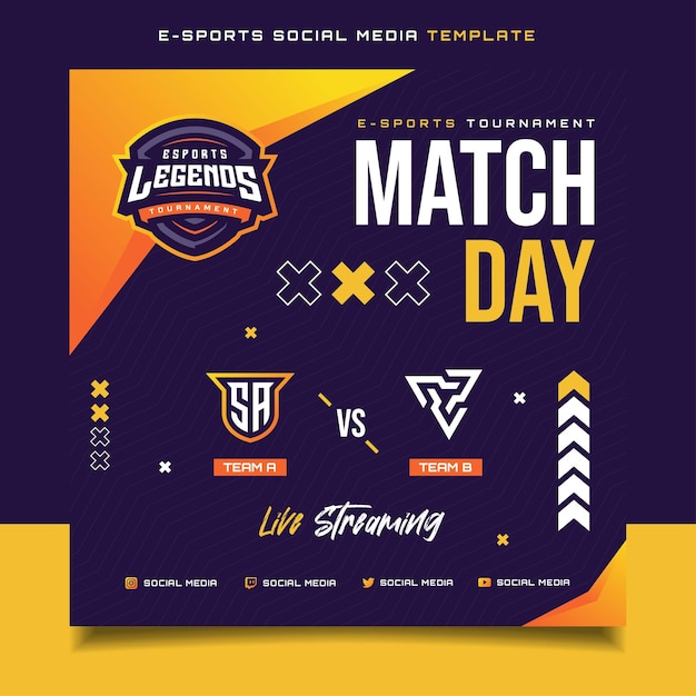 Шаблон баннера match day e-sports gaming для социальных сетей флаер с логотипом