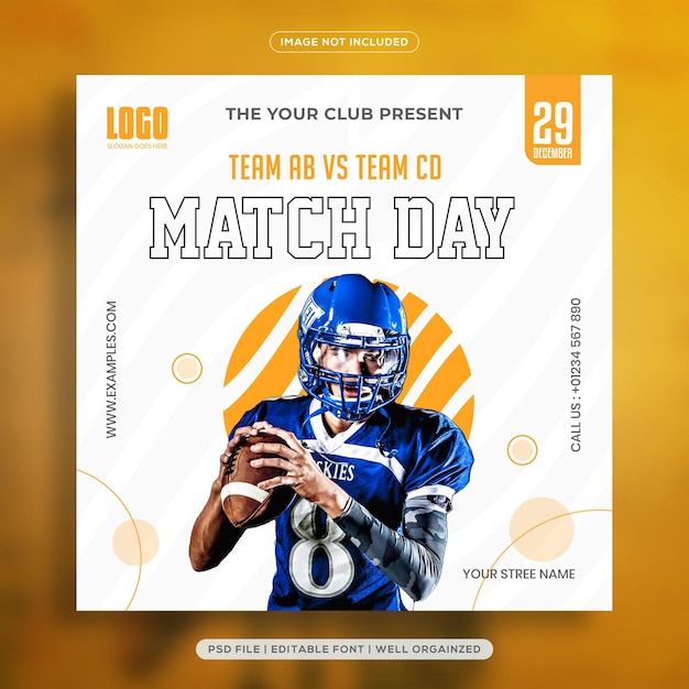 Vector match day sports event social media post template