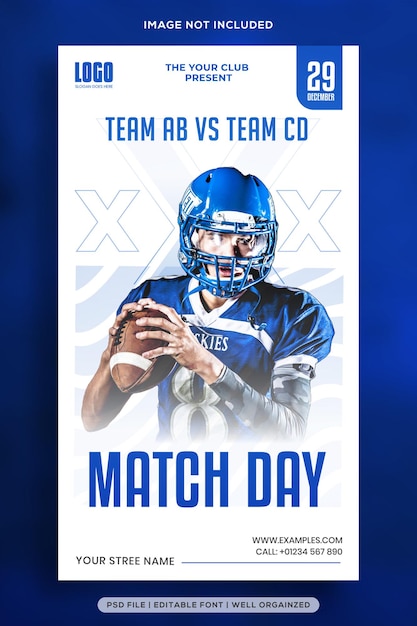 Vector match day sports event social media story post template