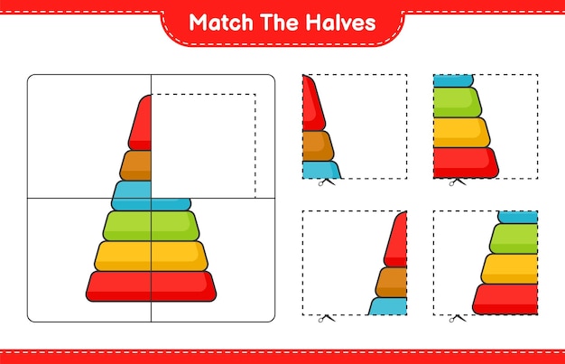 Match de helften Match de helften van Pyramid Toy Educatief kinderspel afdrukbaar werkblad