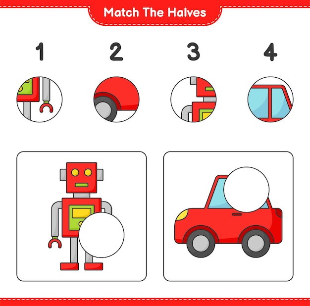 Match de helften match de helften van robot character en car educatief kinderspel