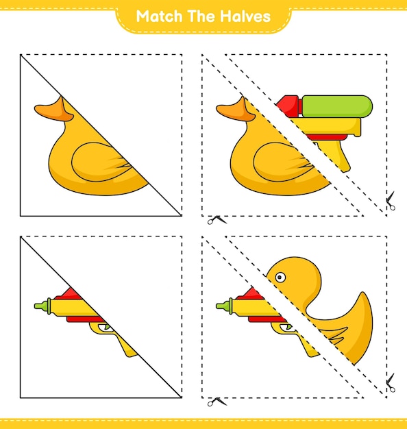 Match de helften match de helften van rubber duck en water gun educatief kinderspel