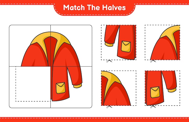Match de helften Match de helften van warme kleren Educatief kinderspel afdrukbaar werkblad