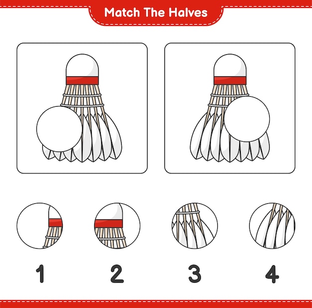 Match de helften. Match helften van Shuttle. Educatief kinderspel, afdrukbaar werkblad, vectorillustratie