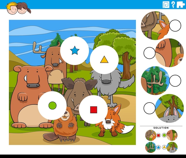 Match de stukjes puzzelspel met cartoon wilde dieren