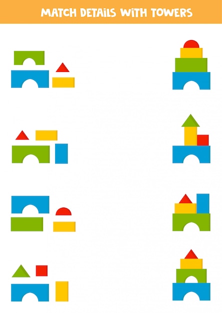 Match details and towers. Task for kids.