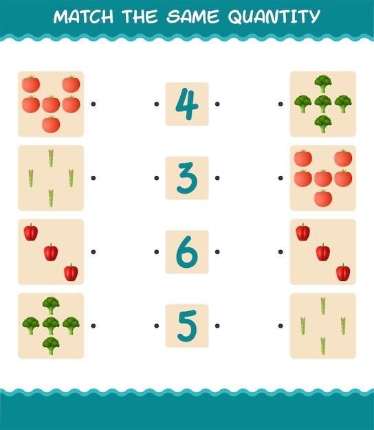 Match dezelfde hoeveelheid groenten. Tellen spel. Educatief spel voor kinderen en peuters van voor de schooljaren