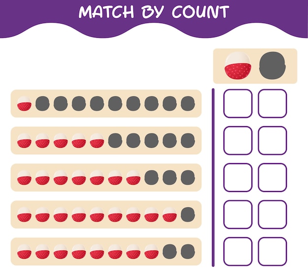 Match door telling van cartoon lychee. match en tel het spel. educatief spel voor kleuters en kleuters