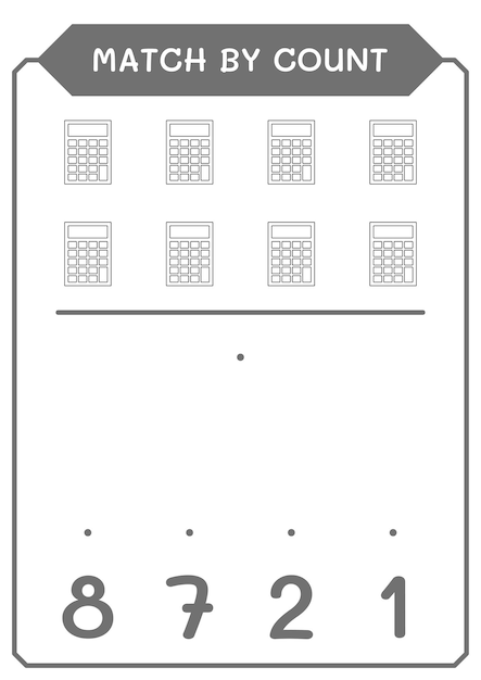 Match door telling van Rekenmachine spel voor kinderen Vector illustratie afdrukbaar werkblad