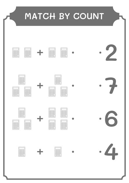 Match door telling van Rekenmachine spel voor kinderen Vector illustratie afdrukbaar werkblad