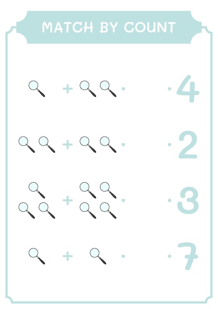 Match door telling van vergrootglas spel voor kinderen vector illustratie afdrukbaar werkblad