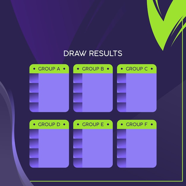 Vector match draw schedule template football results table in green and dark purple vector illustration