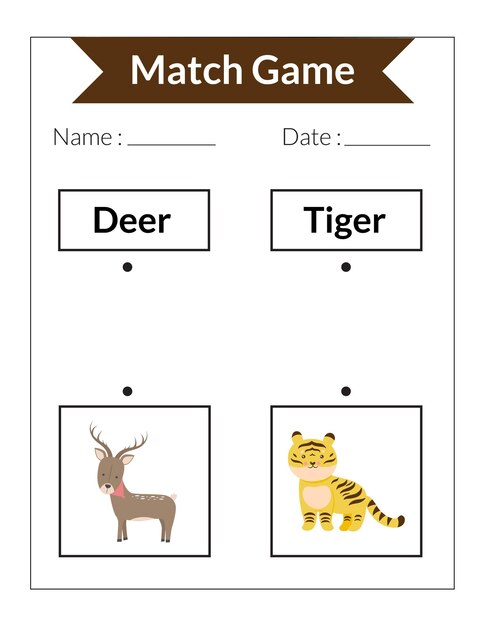 Match game animals deer tiger