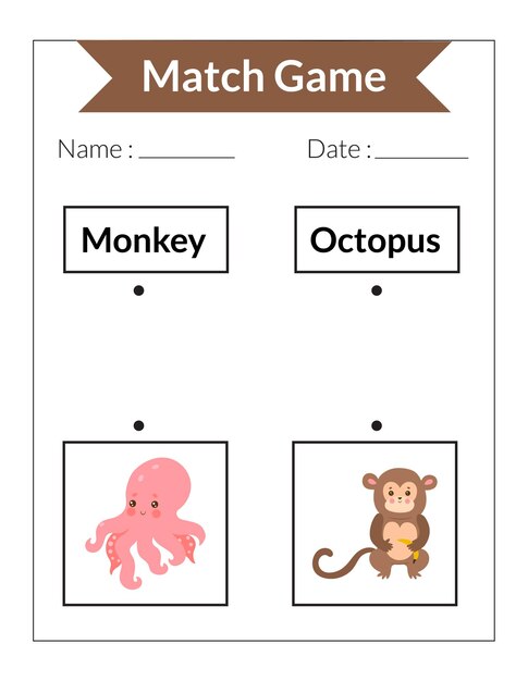 Match game animals monkey octopus