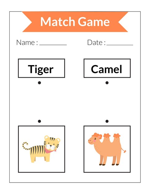 Match game animals tiger camel