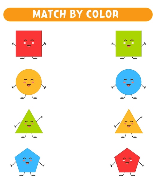 Match geometric shapes by color Educational game Worksheets for kids