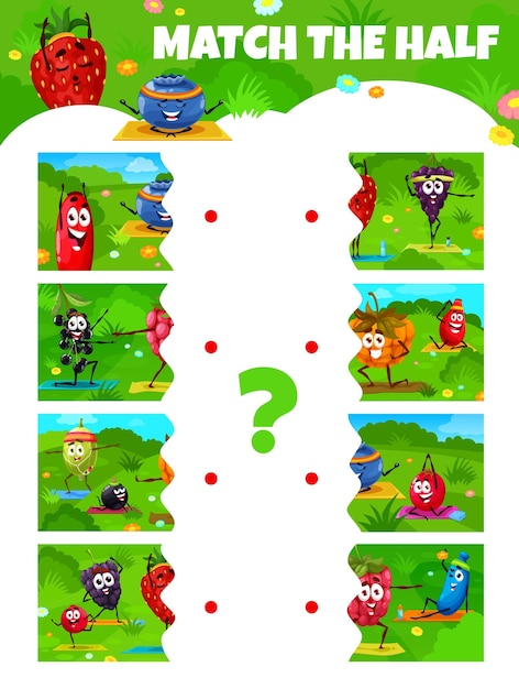 Match half pieces game with cartoon berry on yoga