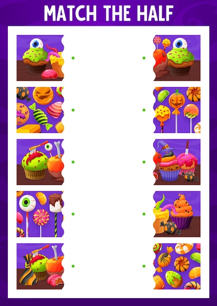 Match half puzzle game with Halloween desserts