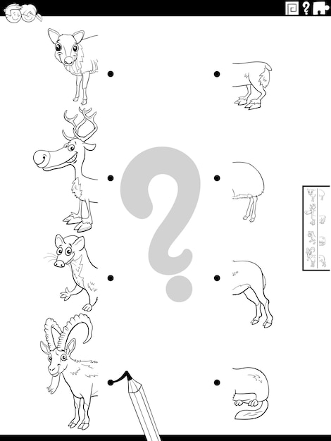 Match halves of animals pictures game coloring page