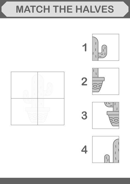 Match halves of Cactus Worksheet for kids