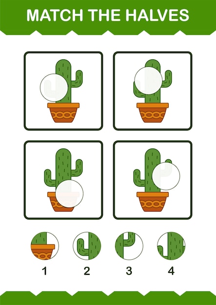 Match halves of Cactus Worksheet for kids