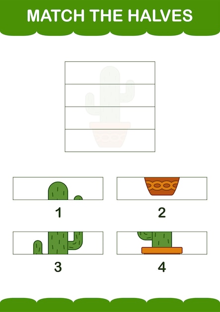 Match halves of Cactus Worksheet for kids