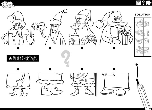 Match halves of Christmas characters pictures coloring page