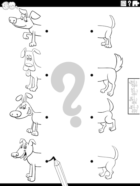 Match halves of dogs pictures activity coloring page