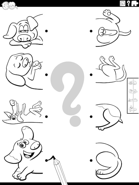 Match halves of dogs pictures game coloring page