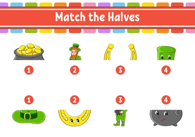 Match the halves Education developing worksheet Matching game for kids Color activity page Riddle for children