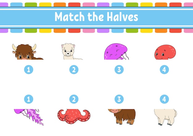 Match the halves Education developing worksheet Matching game for kids Color activity page