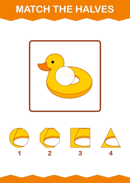 Match halves of inflatable duck worksheet for kids