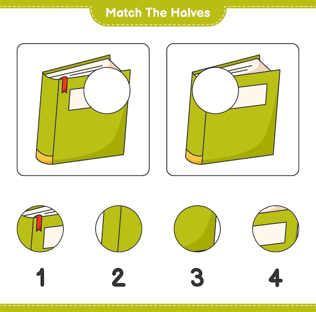 Match the halves. match halves of book. educational children game, printable worksheet, vector illustration