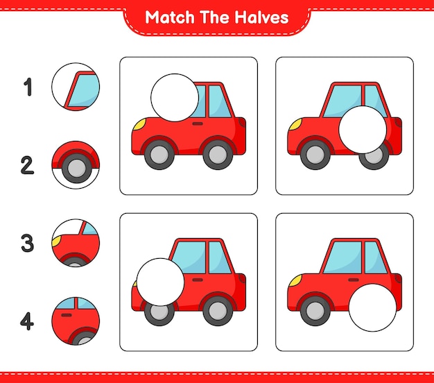 Match the halves Match halves of Car Educational children game printable worksheet