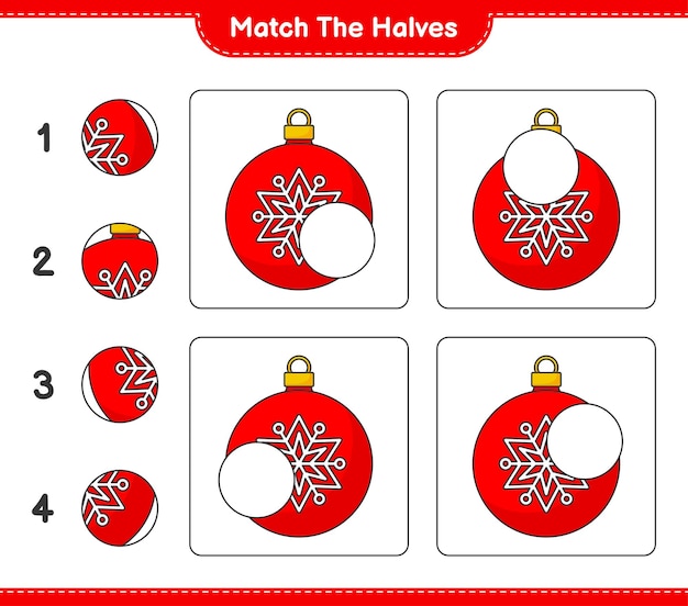 Match the halves match halves of christmas ball educational children game printable worksheet