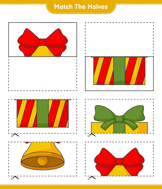 Match the halves Match halves of Christmas Bell and Gift Box Educational children game printable